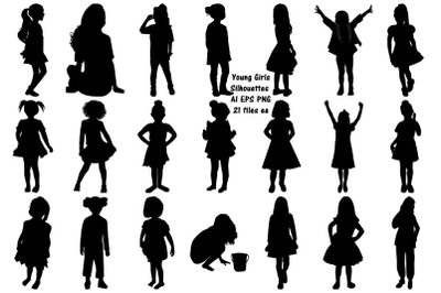Young Girls Silhouettes AI EPS PNG