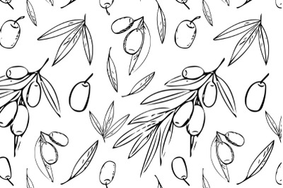 olives and leaves seamless pattern