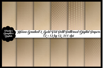 Tan Henna Gradient and Gold Foil Digital Papers