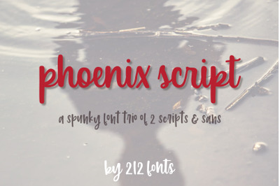Phoenix Script Font Trio, 2 Script fonts, Sans Serif and Bonus Dingbat