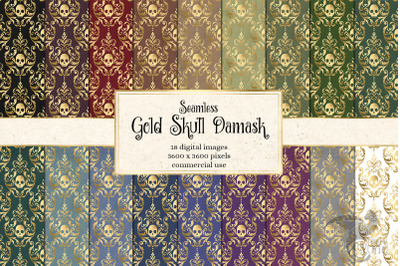 Gold Skull Damask Digital Paper