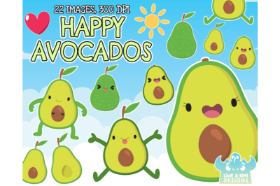 Happy Avocados Clipart - Lime and Kiwi Designs