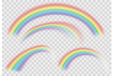 Shine Rainbow Set. Vector Rainbows isolated on transparent background