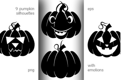 Silhouettes of pumpkins with emotions for Halloween