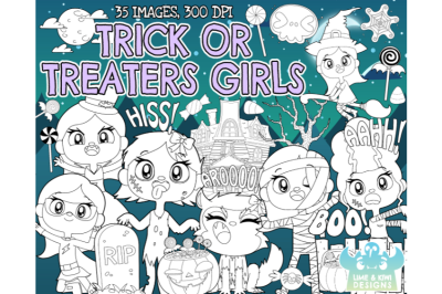 Trick Or Treaters  - Girls Digital Stamps