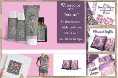 Watercolor set &quot;Sakura&quot; Floral pattern