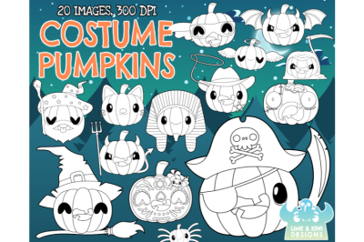 Costume Pumpkins Digital Stamps - Lime and Kiwi Designs