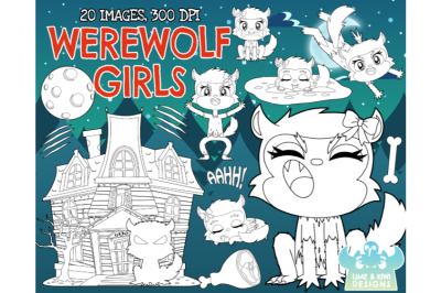 Werewolf Girls Digital Stamps - Lime and Kiwi Designs