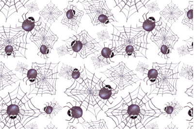 watercolor spider on web seamless pattern