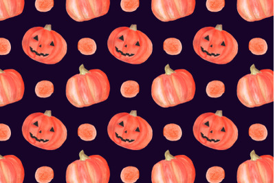 watercolor halloween pumpkins seamless pattern