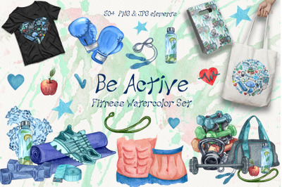 Be Active. Watercolor Fitness Set