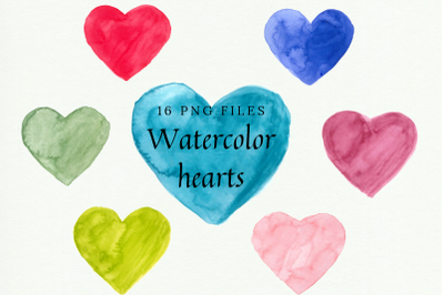 16 Hand-painted Watercolor Hearts, Watercolor love hearts