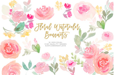 Pink floral watercolor clipart&2C; Blush Pink Floral Clipart