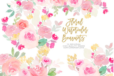 Pink and gold watercolor floral collection&2C; watercolor flowers