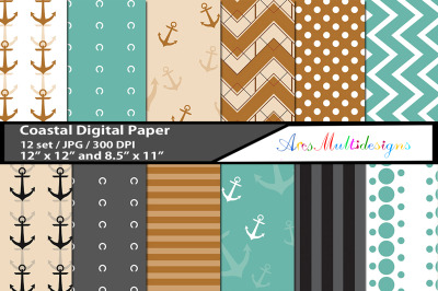 coastal digital papers / coastal pattern background