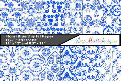 blue floral digital papers and patterns