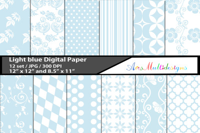 light blue digital papers pack