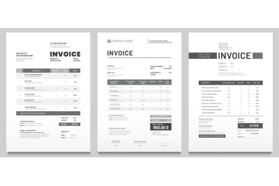 Invoices templates. Price receipt, payment agreement and invoice bill