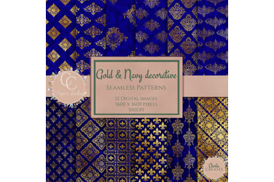 Blue &amp; gold damask decorative papers