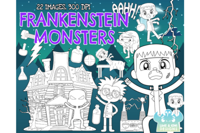 Frankenstein&#039;s Monster Digital Stamps - Lime and Kiwi Designs