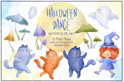 Halloween dance. Watercolor set.