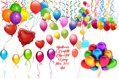 Balloons and Confetti Clip Art