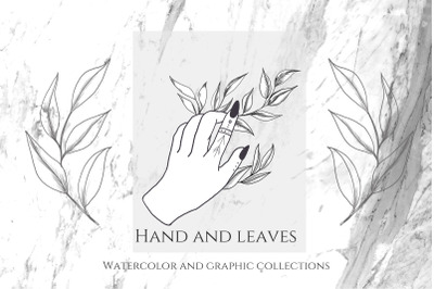 Hands and Leaves. Watercolor and graphic