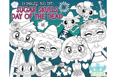 Sugar Skulls Day of the Dead Digital Stamps