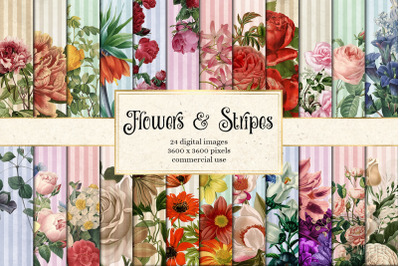 Flowers and Stripes Digital Paper