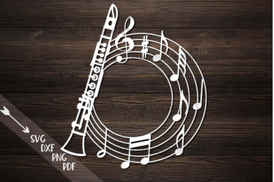 Clarinet Monogram cut out svg dxf template