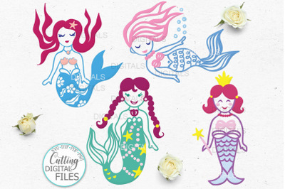 Cute Little Mermaids Bundle Cricut Silouette svg templates