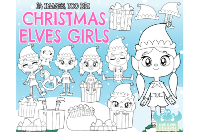 Christmas Elves Girls Digital Stamps - Lime and Kiwi Designs