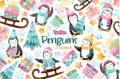 Penguins Watercolor Cliparts
