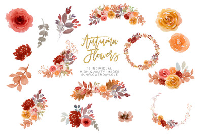 Burgundy Autumn Floral Watercolor Clipart