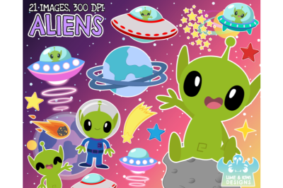 Aliens Clipart - Lime and Kiwi Designs