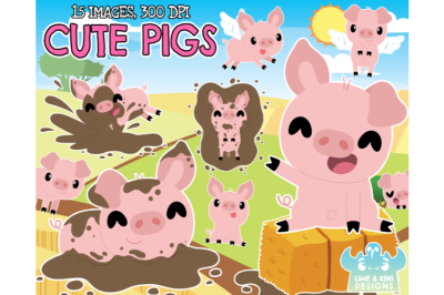 Cute Pigs Clipart - Lime and Kiwi Designs