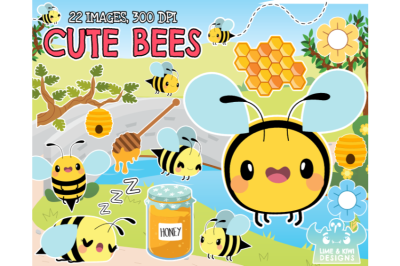 Cute Bees Clipart - Lime and Kiwi Designs