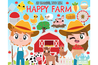 Happy Farm Clipart, Instant Download Vector Art