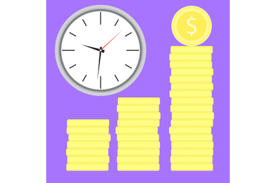 Time is money. Clock with coin stock