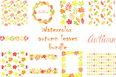 Watercolor autumn leaves bundle