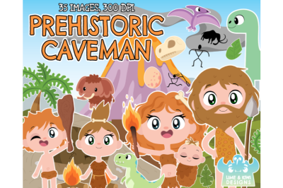 Prehistoric Caveman Clipart - Lime and Kiwi Designs