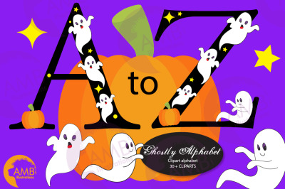 Ghost alphabet, Halloween letters, Spooky alphabet clipart, AMB-2643