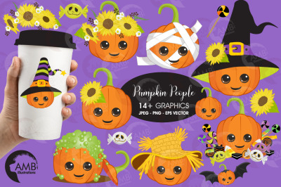 Pumpkin clipart, cute Pumpkin clipart, Halloween Clipart, AMB-2645