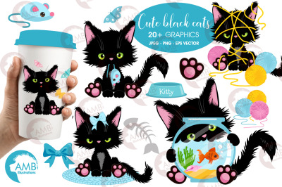 Cat clipart, Kitten Clipart, goldfish clipart, cute kitten, AMB-2649