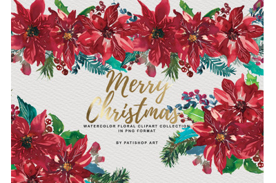 Watercolor Poinsettia Christmas Clipart  Collection