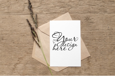 Wedding Card Mockup with envelope and herbs