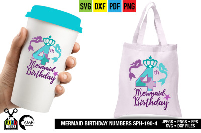 Mermaid Birthday numbers, Fourth Birthday, Mermaid numbers SPH-190-4