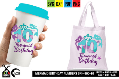 Mermaid Birthday numbers, 10TH Birthday, Mermaid numbers SPH-190-10