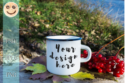 White campfire mug mockup with viburnum