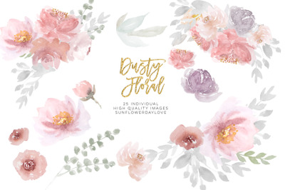 Dusty rose floral clipart&2C; Wedding Invitation Clip Art&2C; Dusty flowers